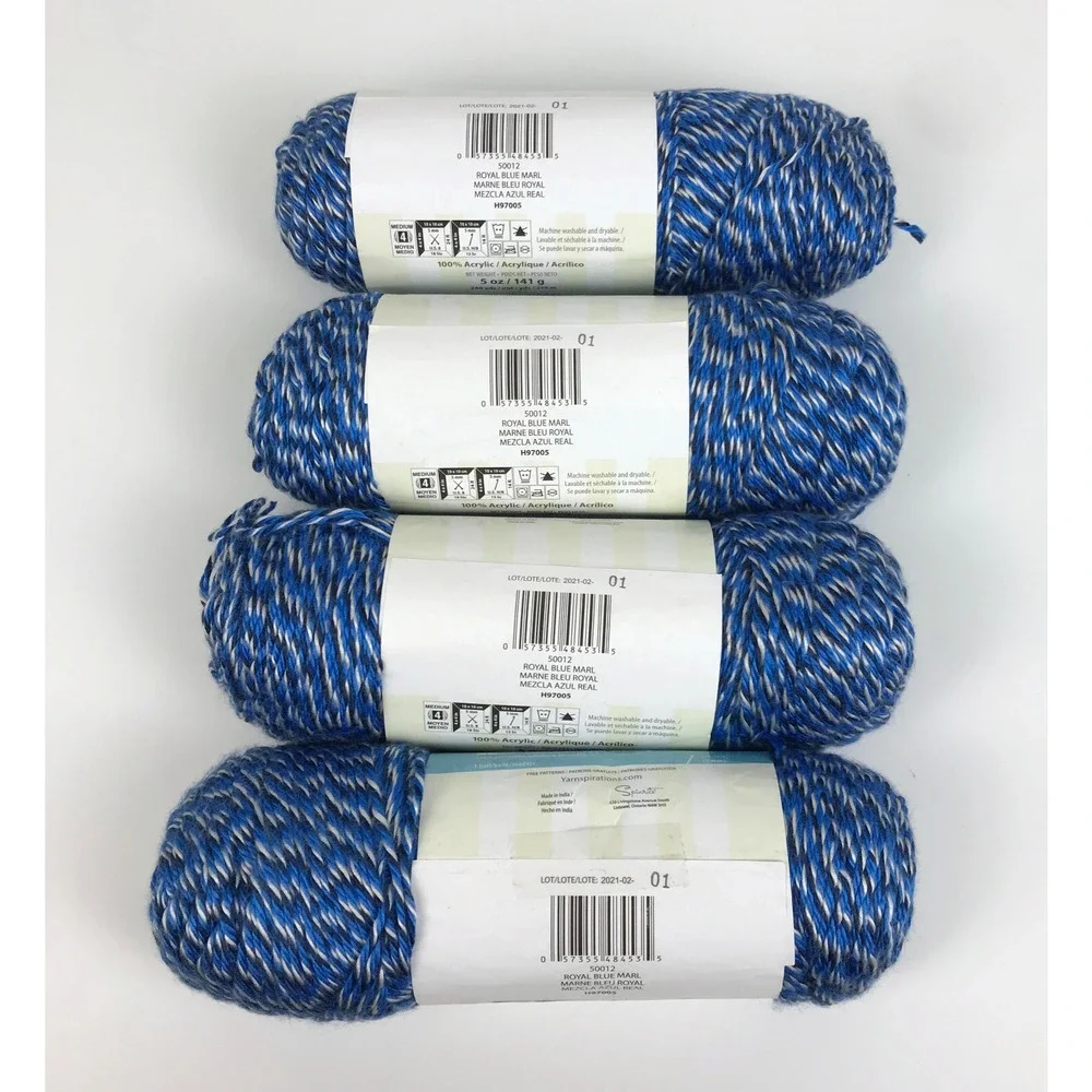 Caron Simply Soft Marled Yarn Royal Blue Marl 5 oz 240 yds - Lot of 4